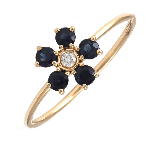 Anillo Flor con Piedra de Color en Oro Amarillo 14k