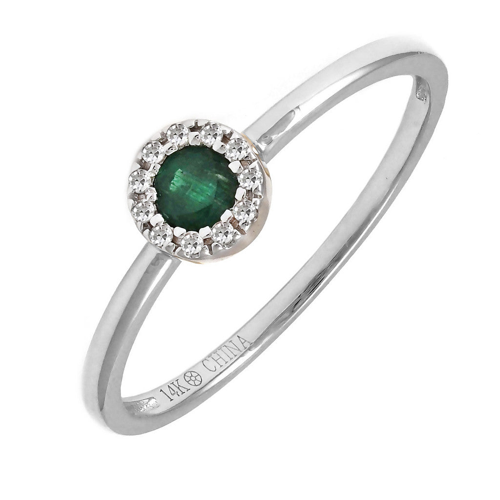 Anillo Clásico con Esmeralda y Diamantes en Oro 14k