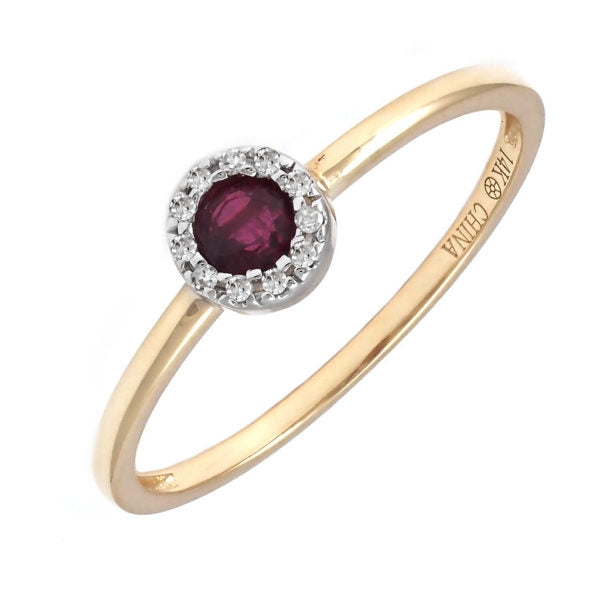Anillo Redondo con Rubí en Oro 14k