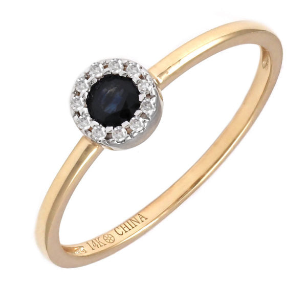 Anillo Halo con Zafiro y Diamantes en Oro 14k
