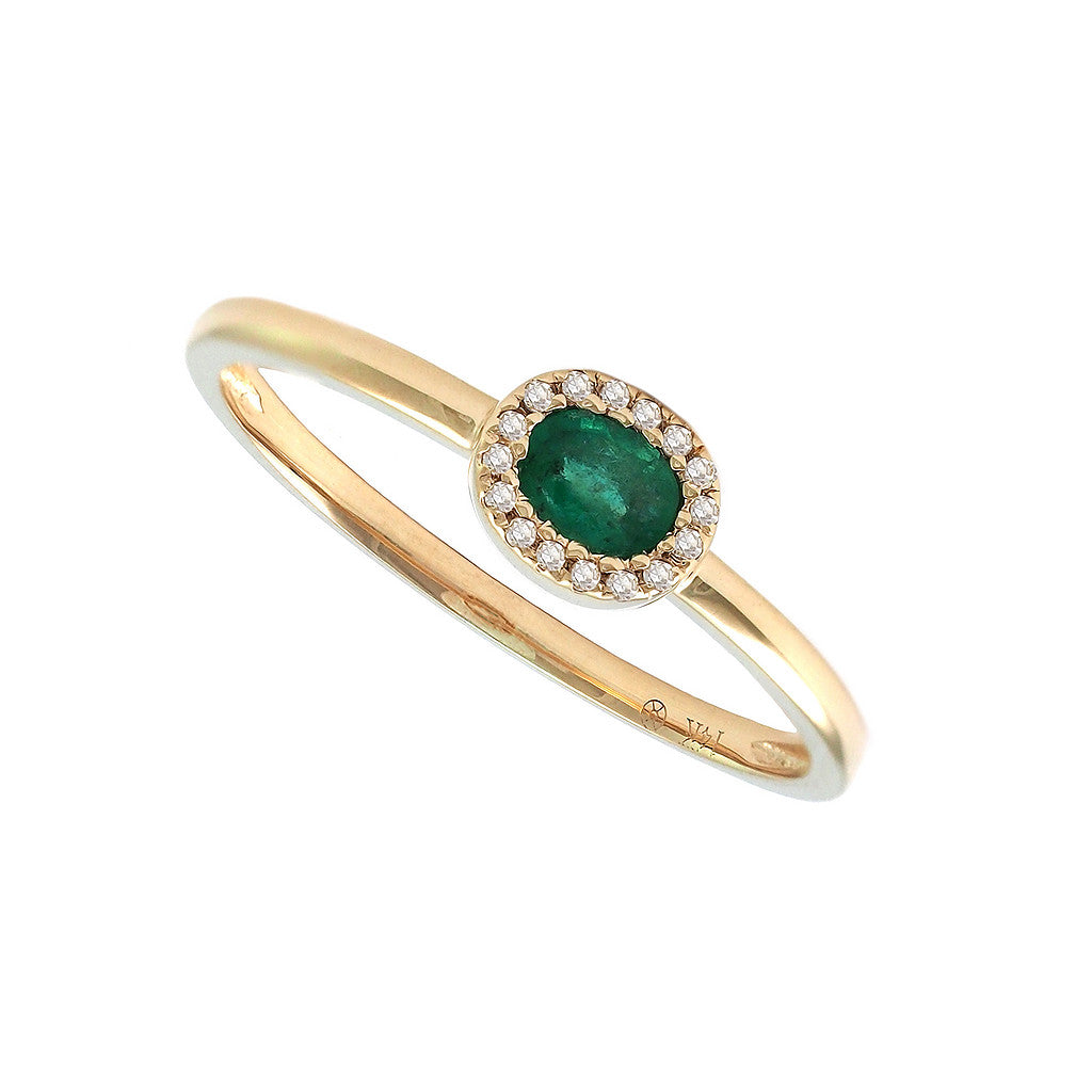 nillo Clásico Oval con Esmeralda Natural y Diamantes en Oro Amarillo 14k
