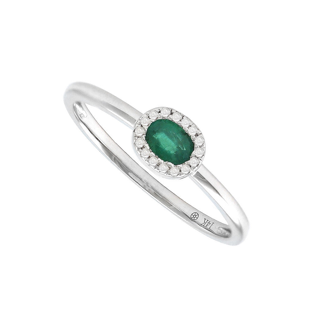 Anillo Clásico Ovalado con Piedra de Color y Diamantes en Oro 14k