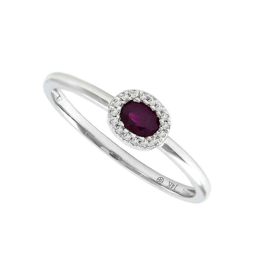 Anillo Clásico Ovalado con Piedra de Color y Diamantes en Oro 14k