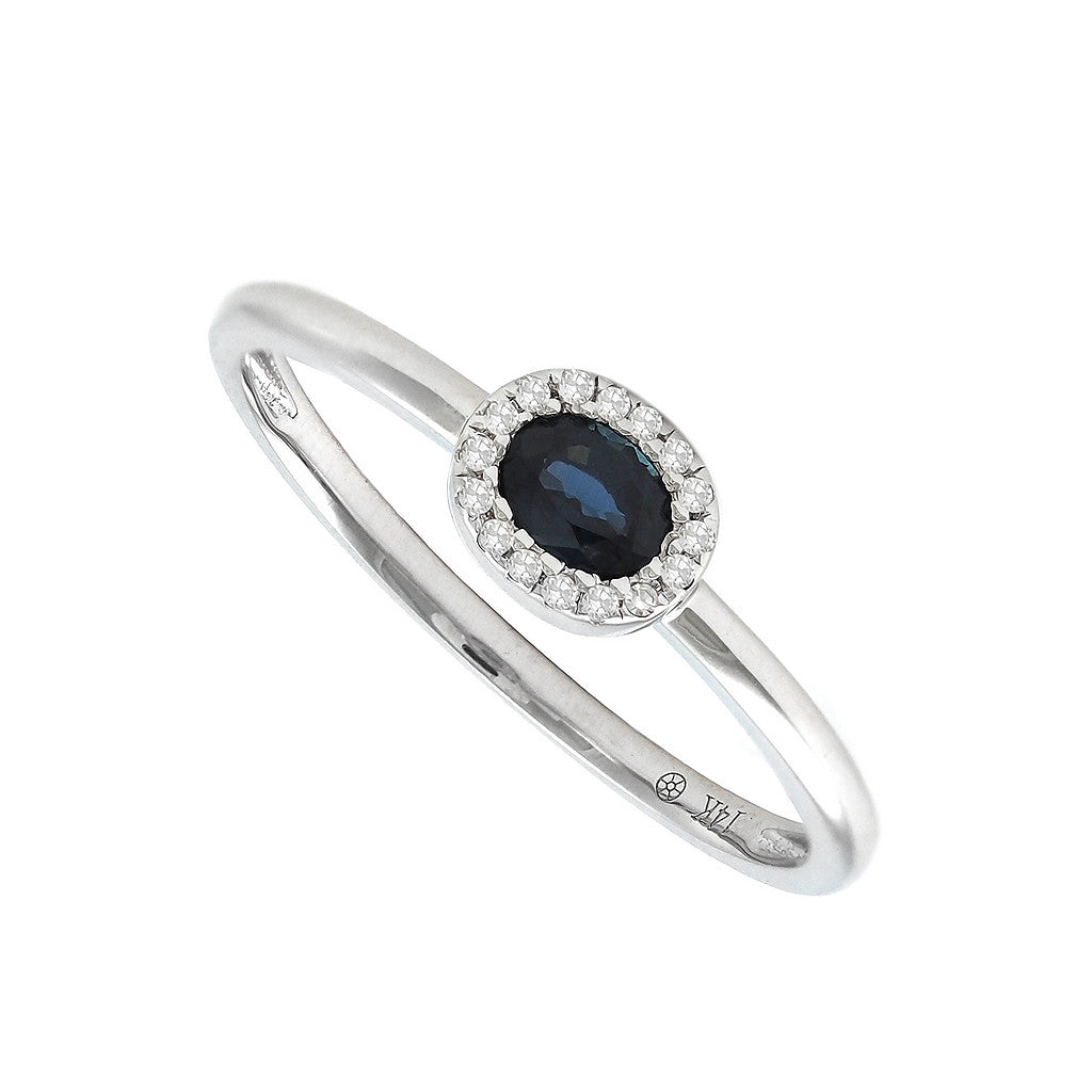 Anillo Clásico Ovalado con Piedra de Color y Diamantes en Oro 14k