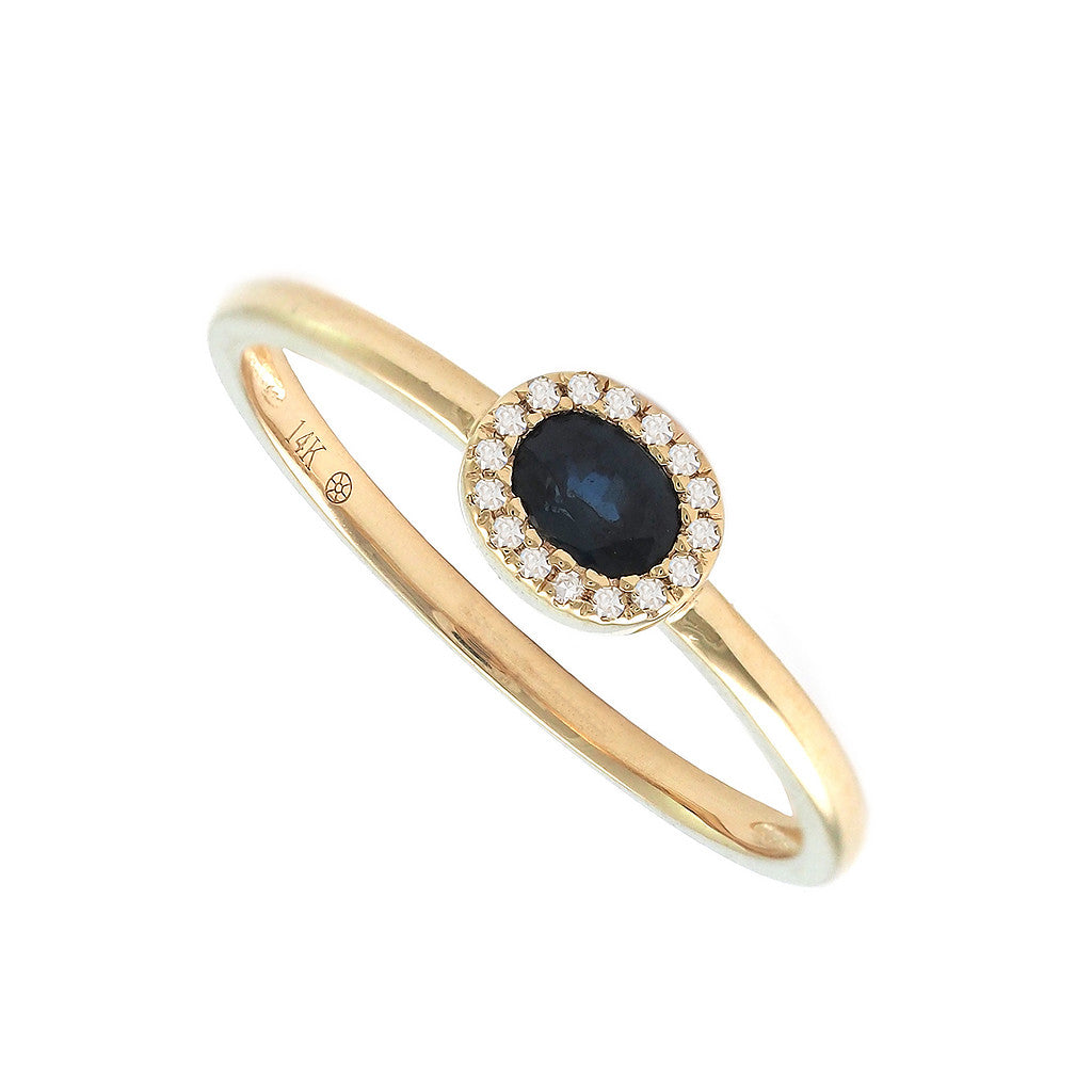 Anillo Clásico Ovalado con Piedra de Color y Diamantes en Oro 14k