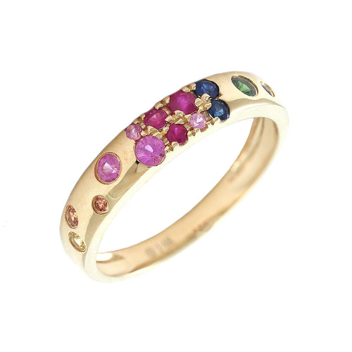 Anillo Arcoíris en Clúster con Piedras de Color en Oro Amarillo 14k