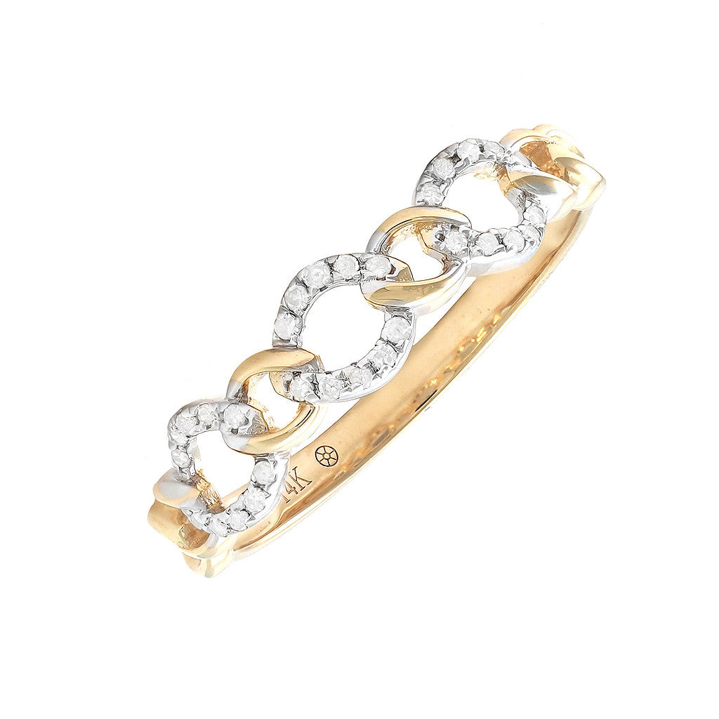 Anillo Cadena con Diamantes en Oro Amarillo 14k