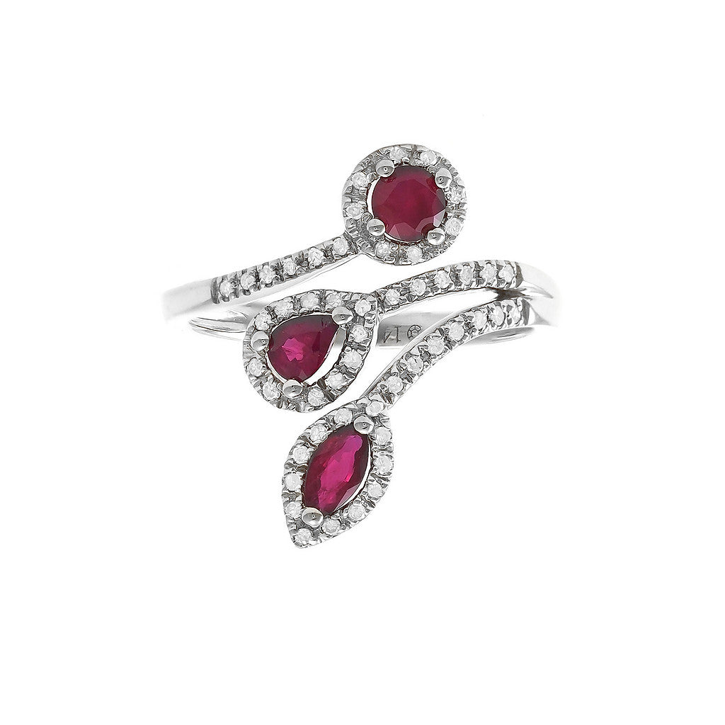 Anillo Gota con Piedra de Color y Diamantes en Oro 14k