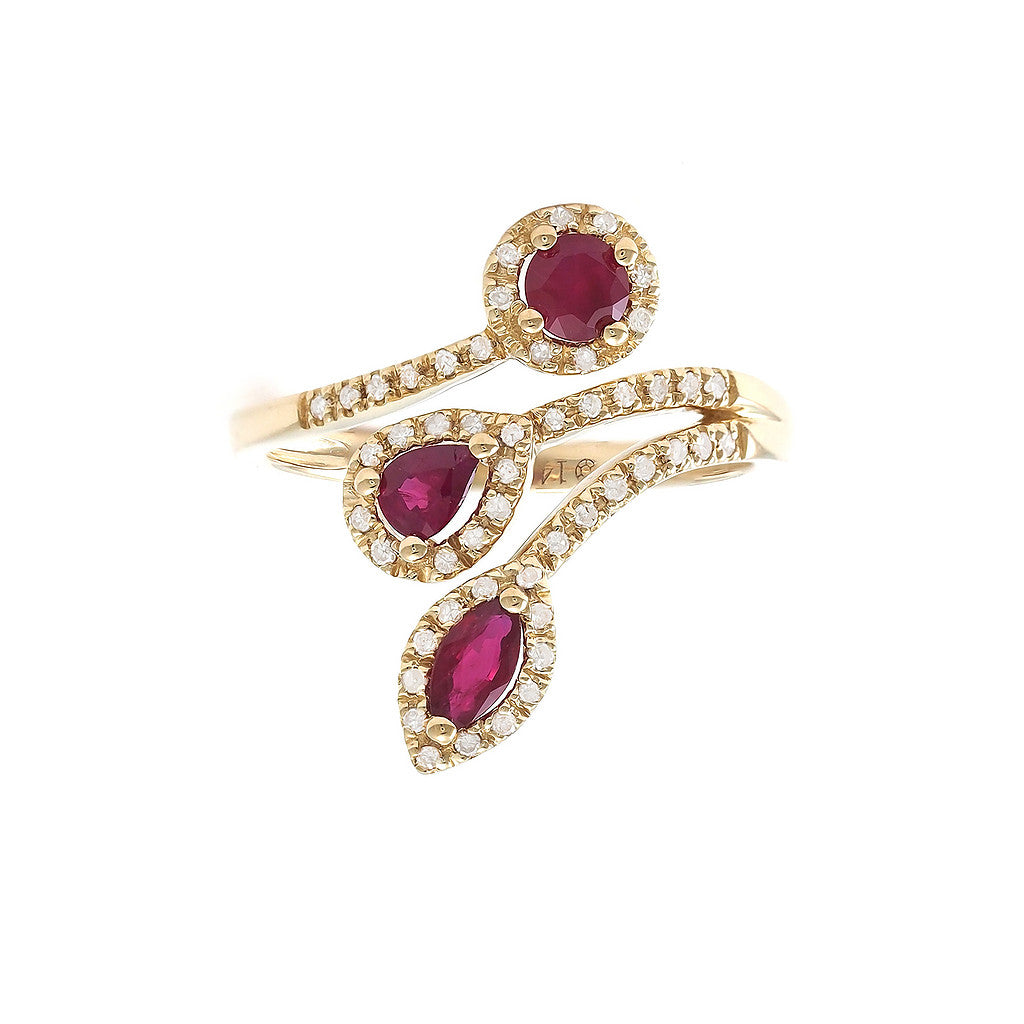 Anillo Gota con Piedra de Color y Diamantes en Oro 14k