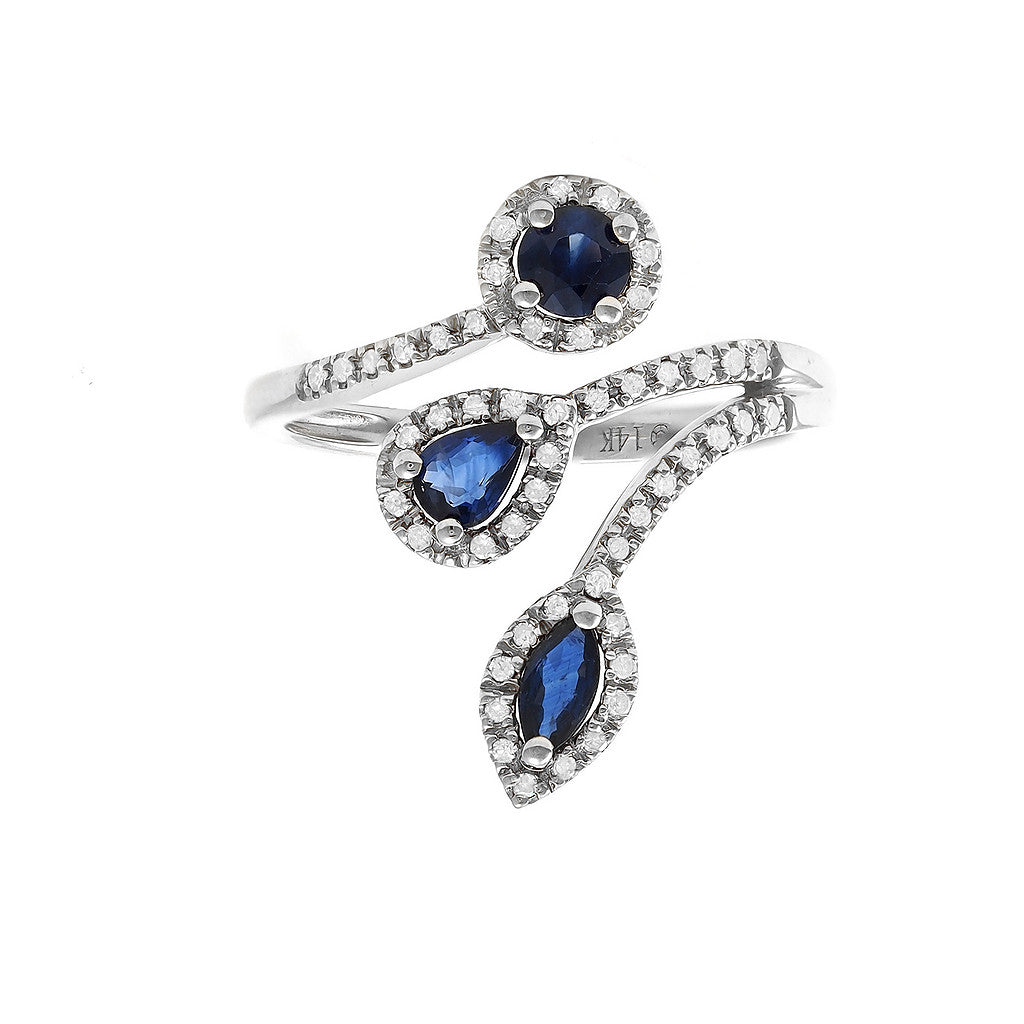 Anillo Gota con Piedra de Color y Diamantes en Oro 14k
