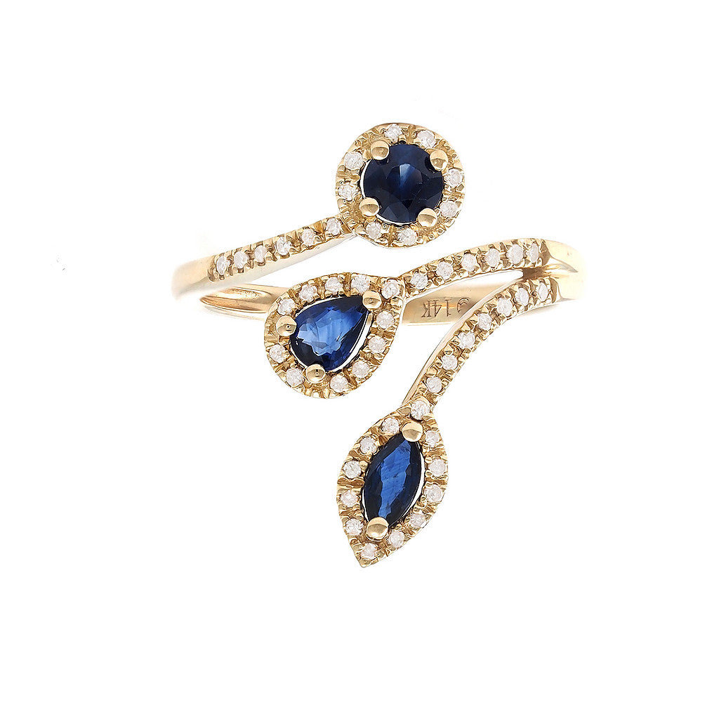 Anillo Gota con Piedra de Color y Diamantes en Oro 14k