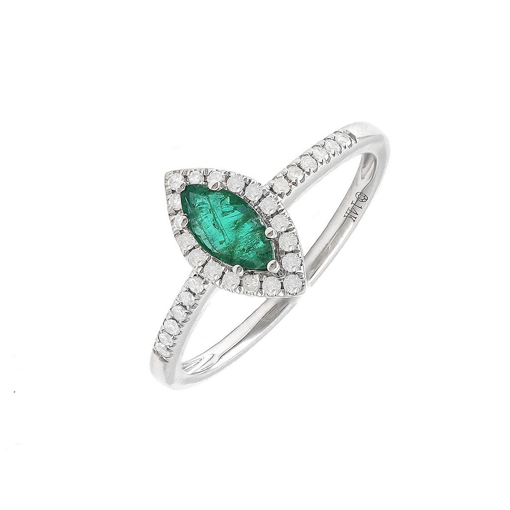 Anillo Clásico Marquesa con Piedra de Color y Diamantes en Oro 14k