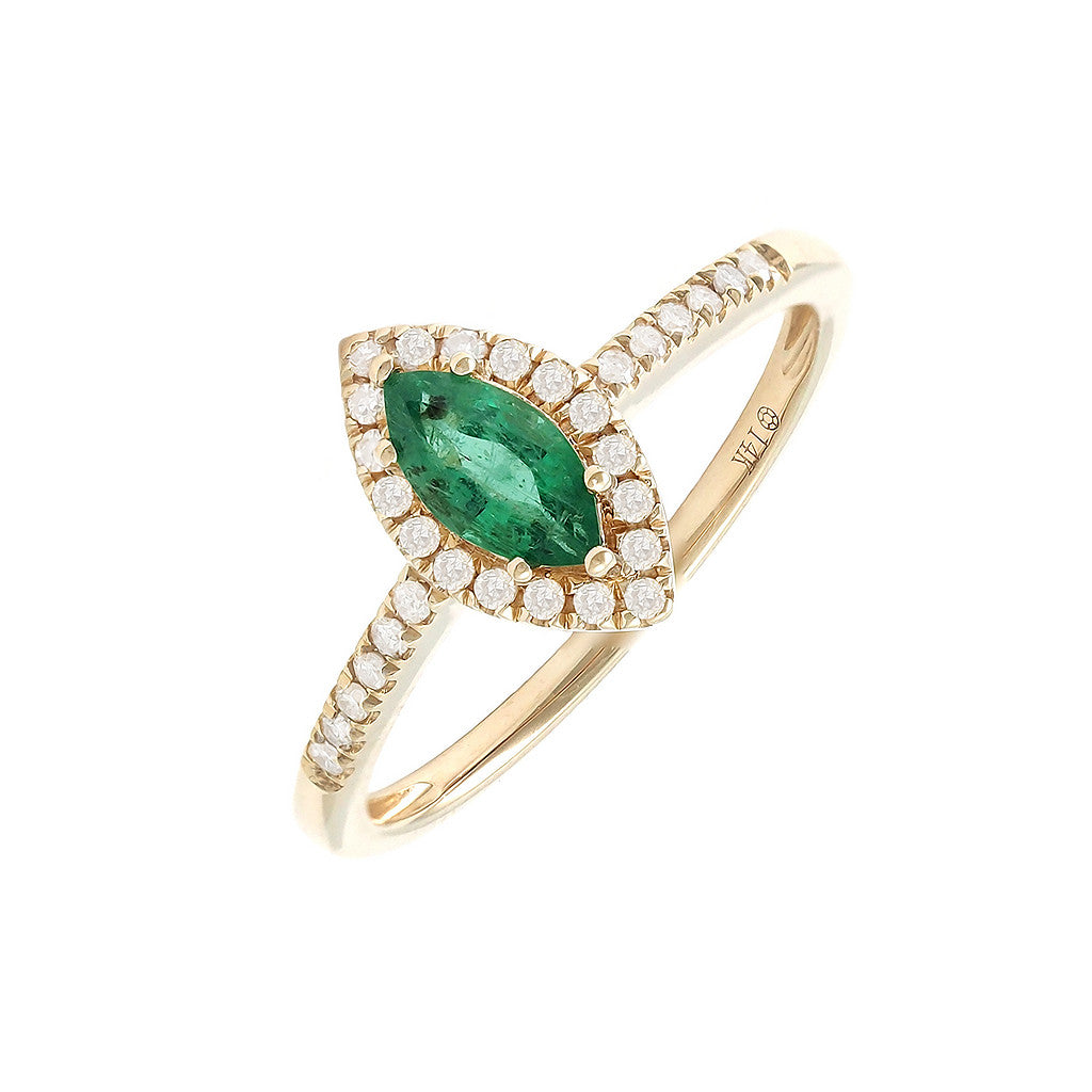 Anillo Clásico Marquesa con Piedra de Color y Diamantes en Oro 14k