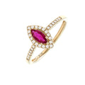 Anillo Clásico Marquesa con Piedra de Color y Diamantes en Oro 14k