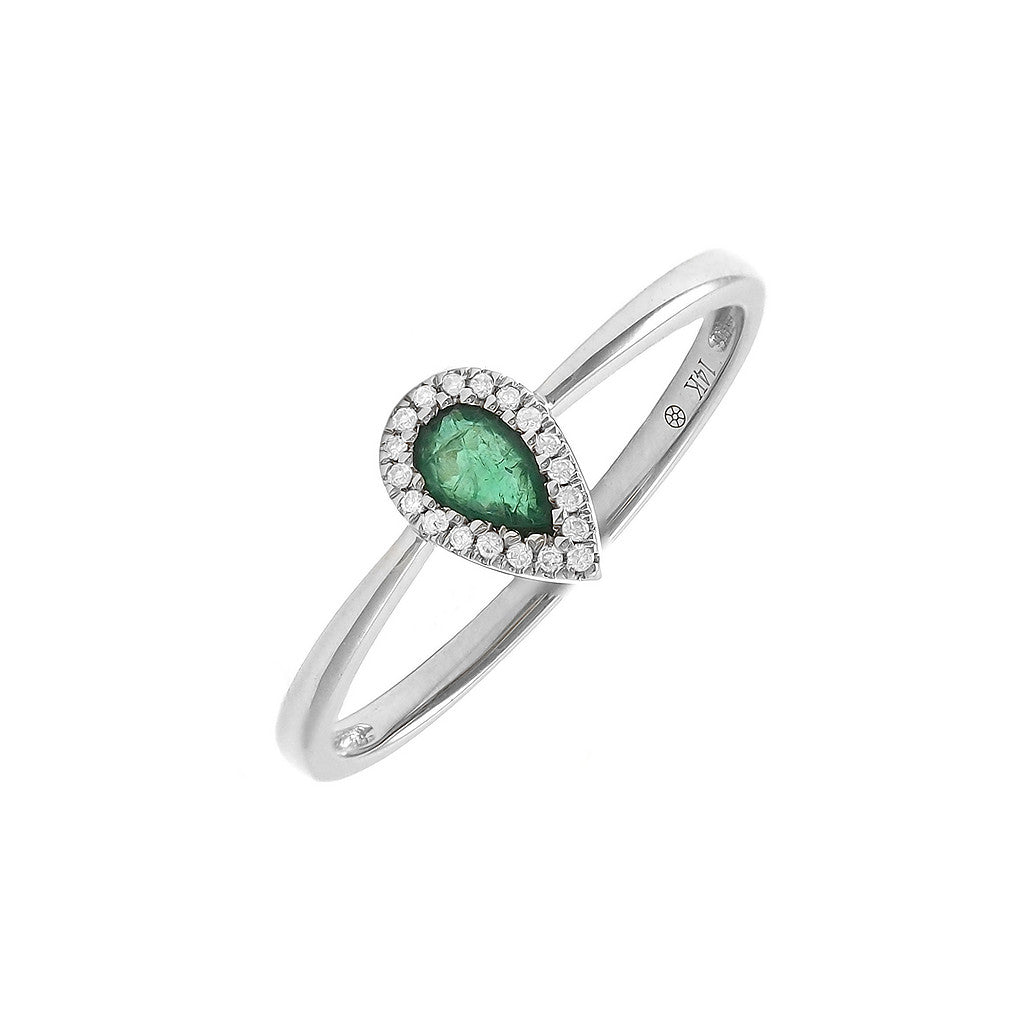 Anillo Clásico Gota con Piedra de Color y Diamantes en Oro 14k