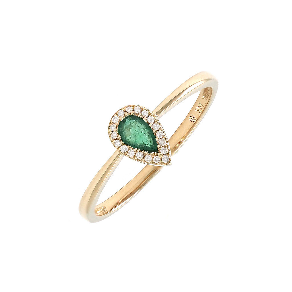 Anillo Clásico Gota con Piedra de Color y Diamantes en Oro 14k