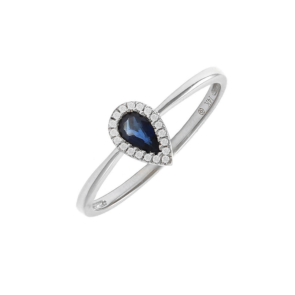 Anillo Clásico Gota con Piedra de Color y Diamantes en Oro 14k