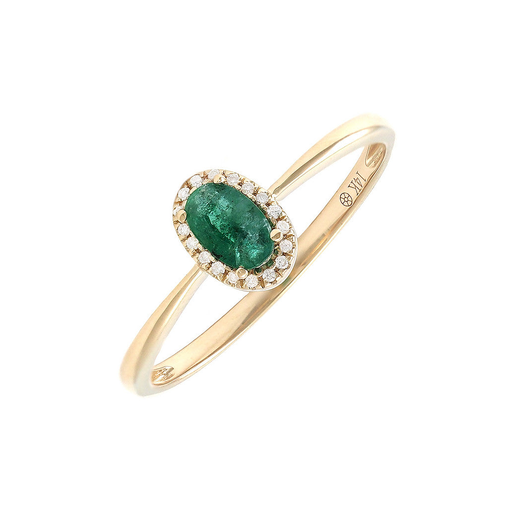 Anillo Clásico Ovalado con Piedra de Color y Diamantes en Oro Amarillo 14k