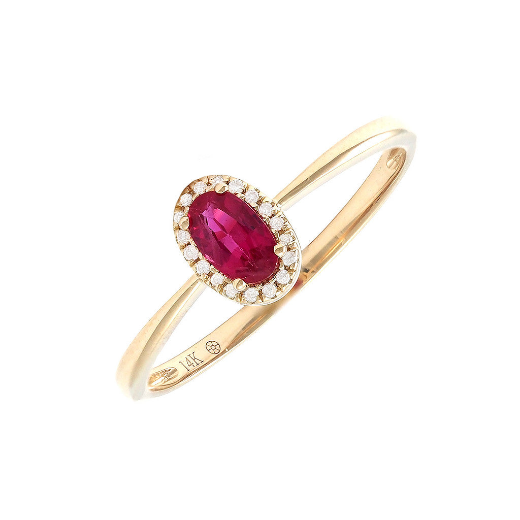Anillo Clásico Ovalado con Piedra de Color y Diamantes en Oro Amarillo 14k