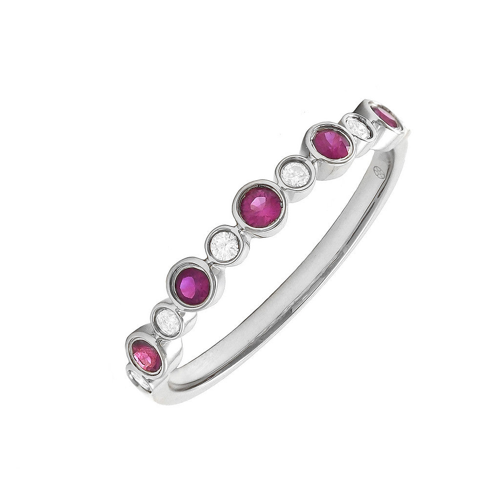 Anillo Redondo con Piedra de Color en Bisel y Diamantes en Oro Amarillo 14k