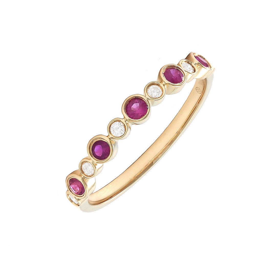 Anillo Redondo con Piedra de Color en Bisel y Diamantes en Oro Amarillo 14k
