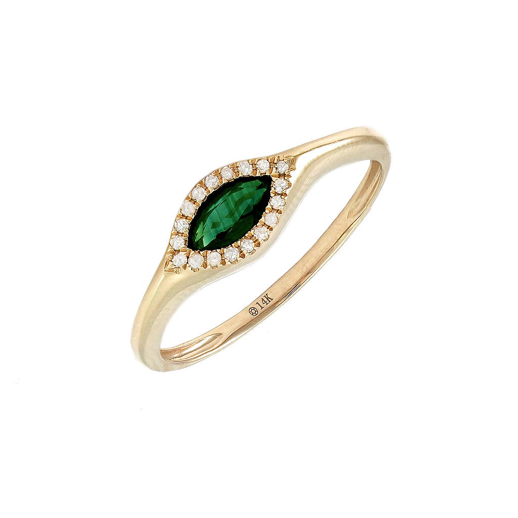 Anillo Marquesa en Bisel con Piedra de Color en Oro Amarillo 14k