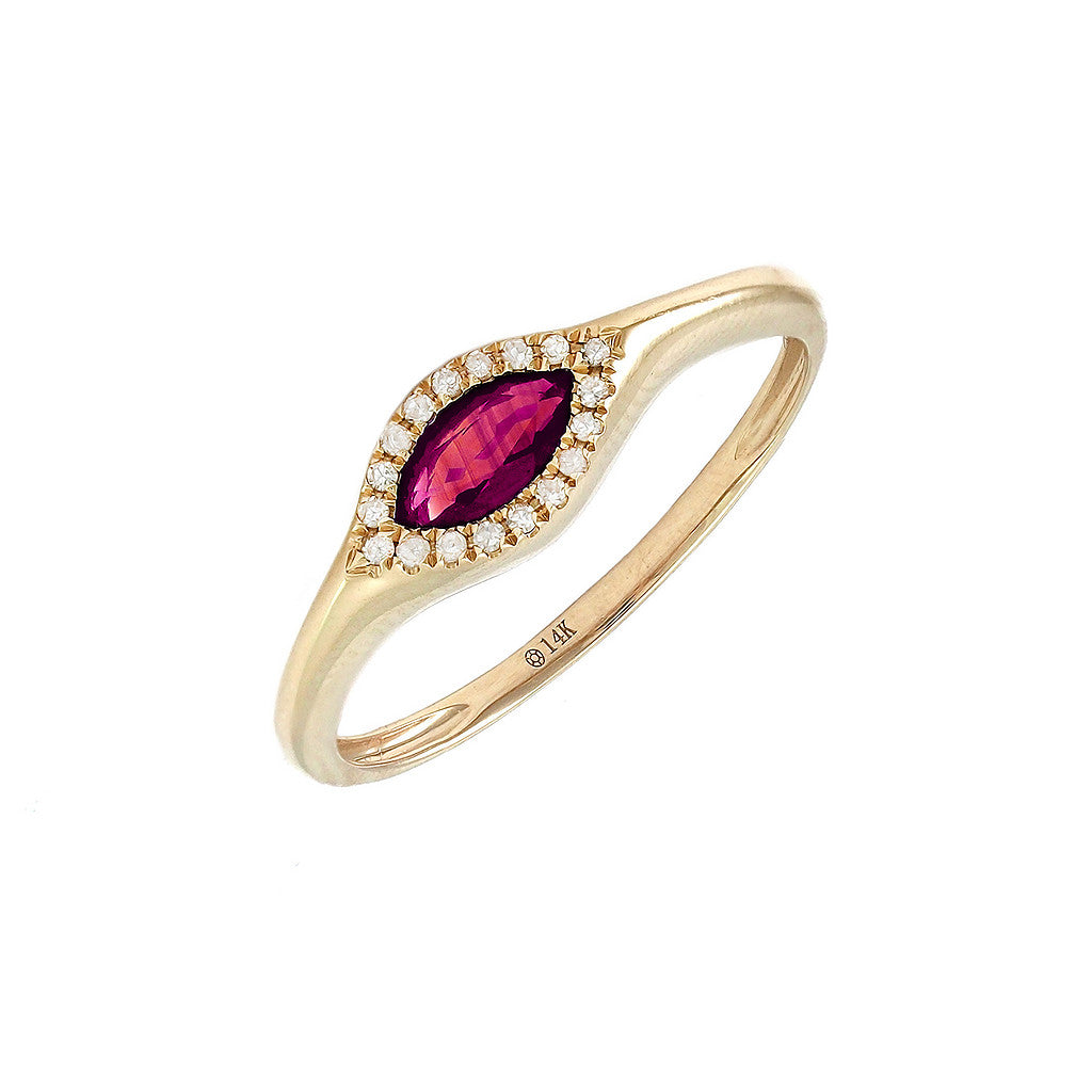 Anillo Marquesa en Bisel con Piedra de Color en Oro Amarillo 14k