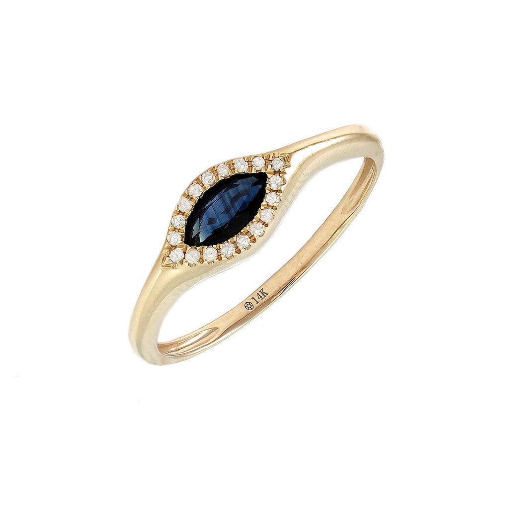 Anillo Marquesa en Bisel con Piedra de Color en Oro Amarillo 14k