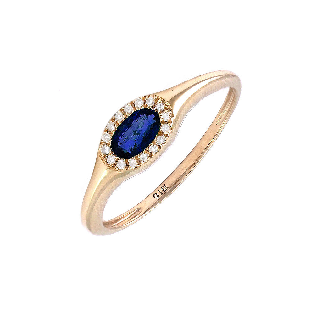 Anillo Ovalado en Bisel con Piedra de Color en Oro Amarillo 14k
