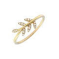 Anillo Hoja con Diamante en Oro Amarillo 14k