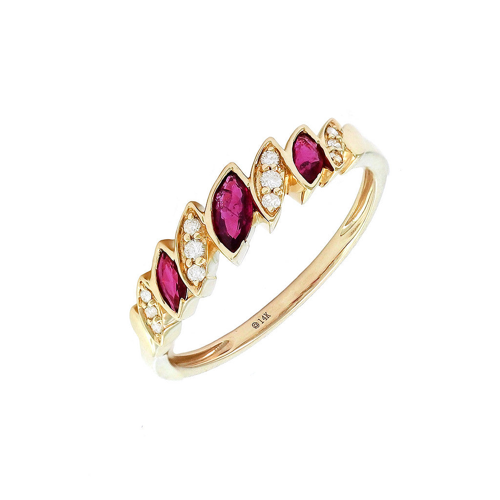 Anillo Banda Marquesa con Piedra de Color y Diamantes en Oro Amarillo 14k