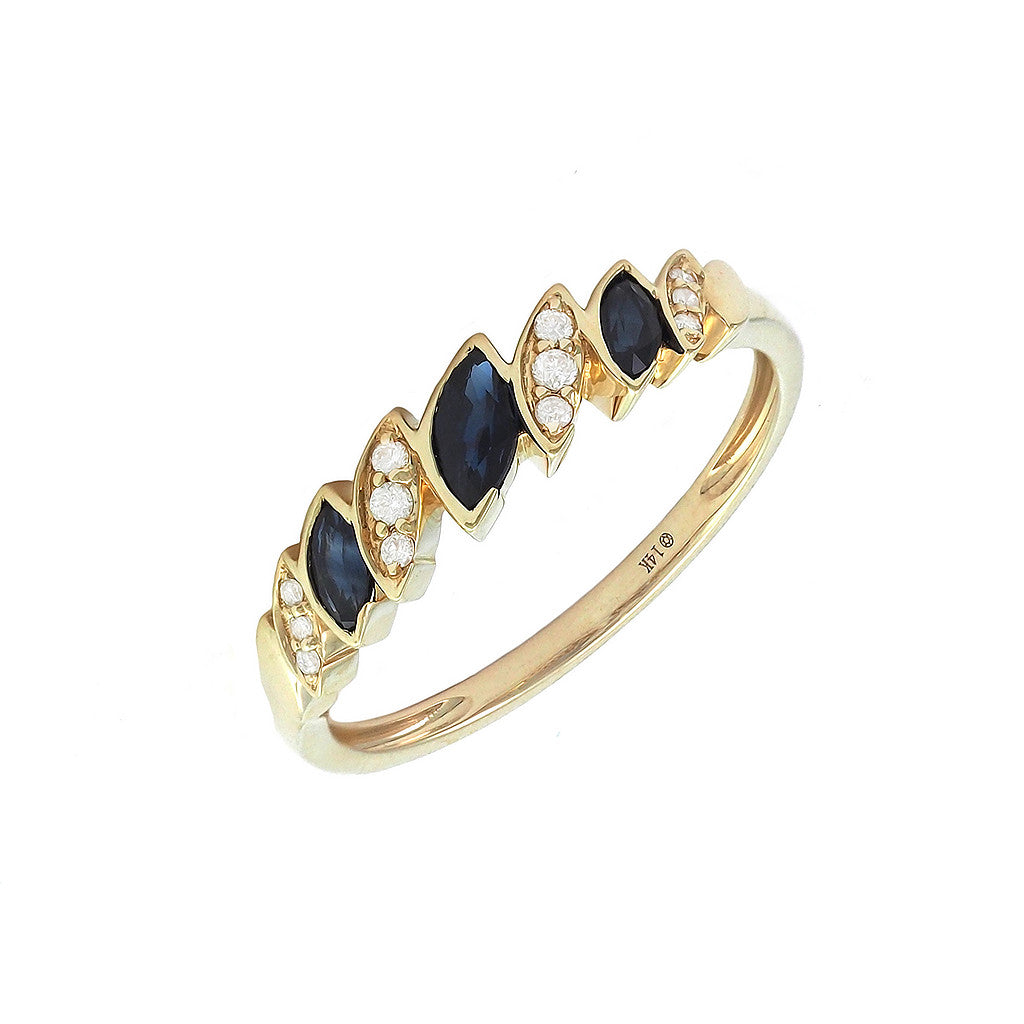 Anillo Banda Marquesa con Piedra de Color y Diamantes en Oro Amarillo 14k