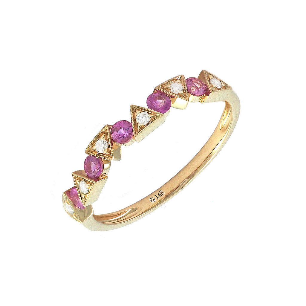 Anillo Redondo con Zafiro Rosa en Oro Amarillo 14k