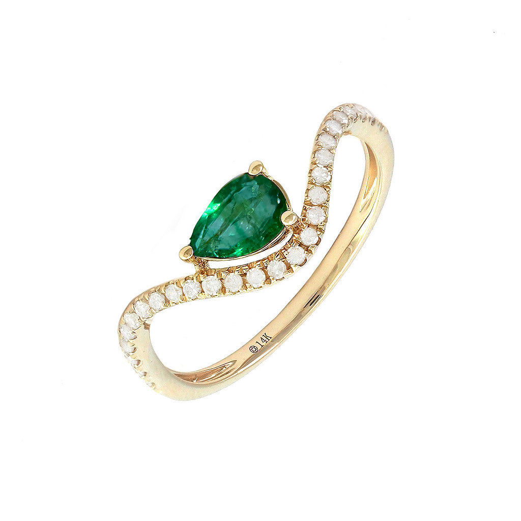 Anillo Gota con Piedra de Color en Oro Amarillo 14k