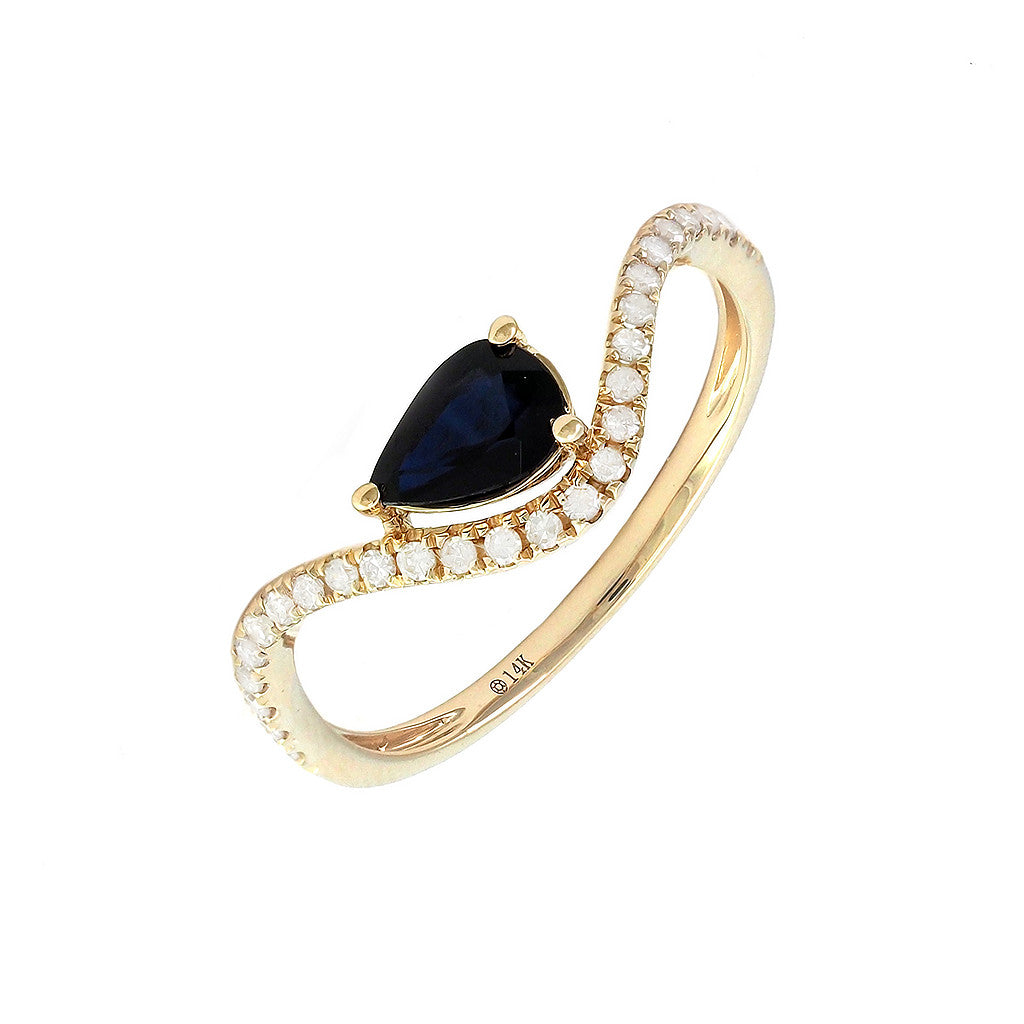 Anillo Gota con Piedra de Color en Oro Amarillo 14k