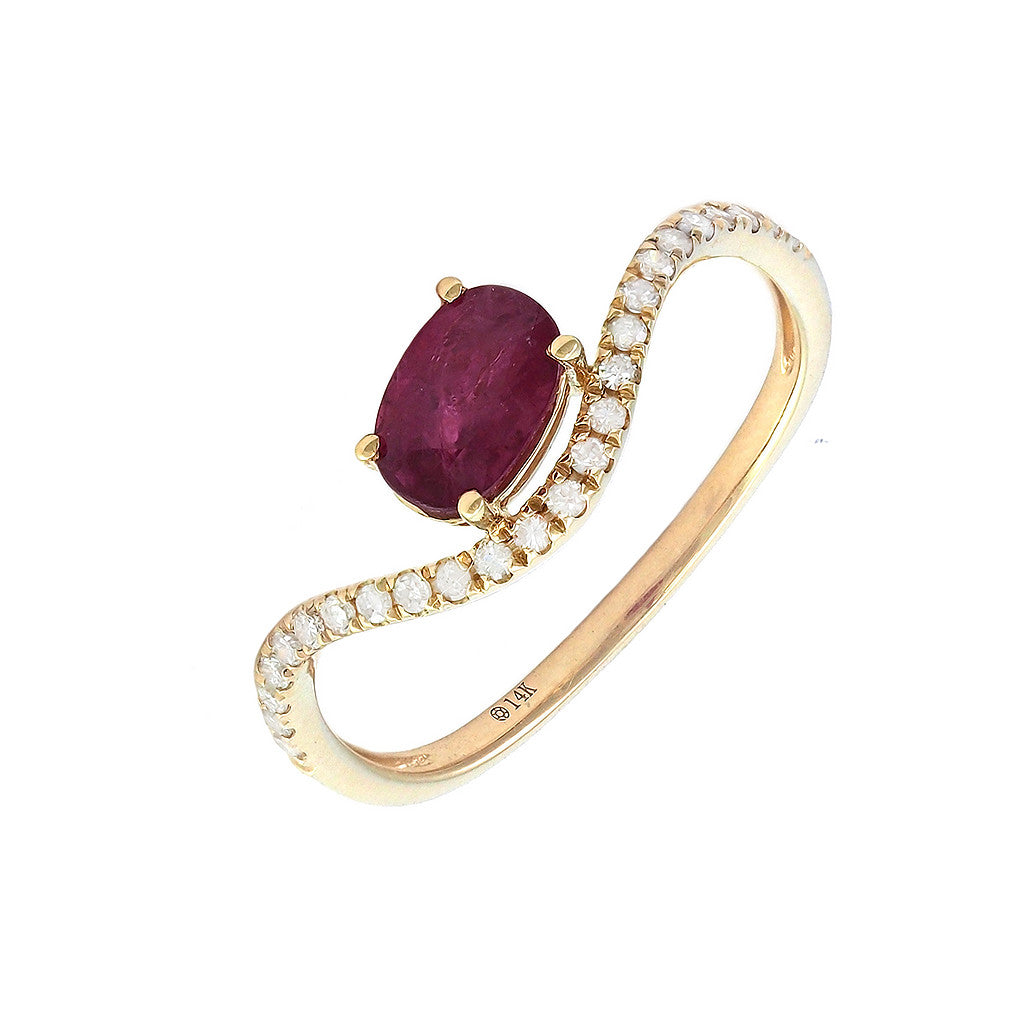 Anillo Ovalado con Piedra de Color en Oro Amarillo 14k
