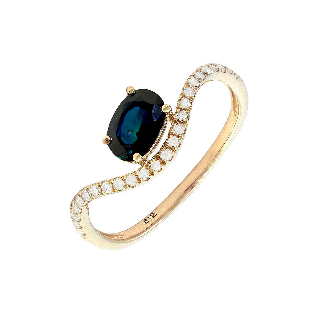 Anillo Ovalado con Piedra de Color en Oro Amarillo 14k