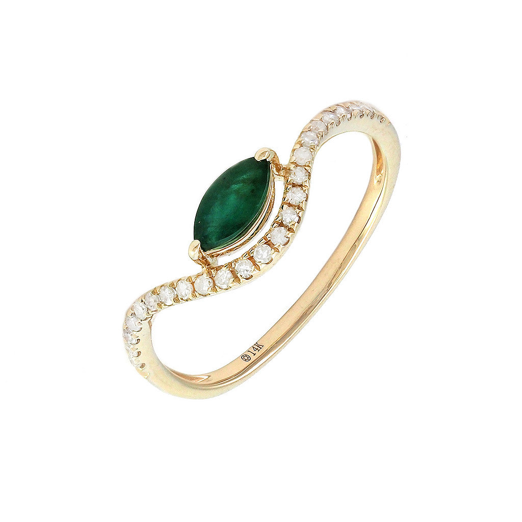 Anillo Marquesa con Piedra de Color y Diamantes en Oro Amarillo 14k