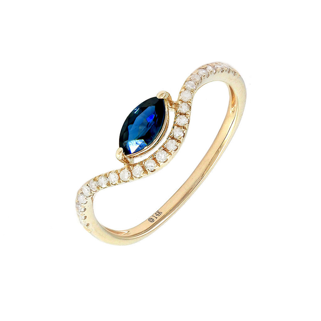 Anillo Marquesa con Piedra de Color y Diamantes en Oro Amarillo 14k