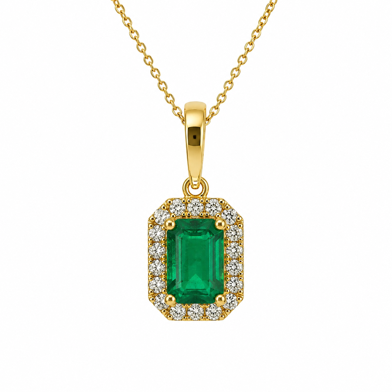 Charm Rectangular con Esmeralda Natural y Diamantes en Oro 14k