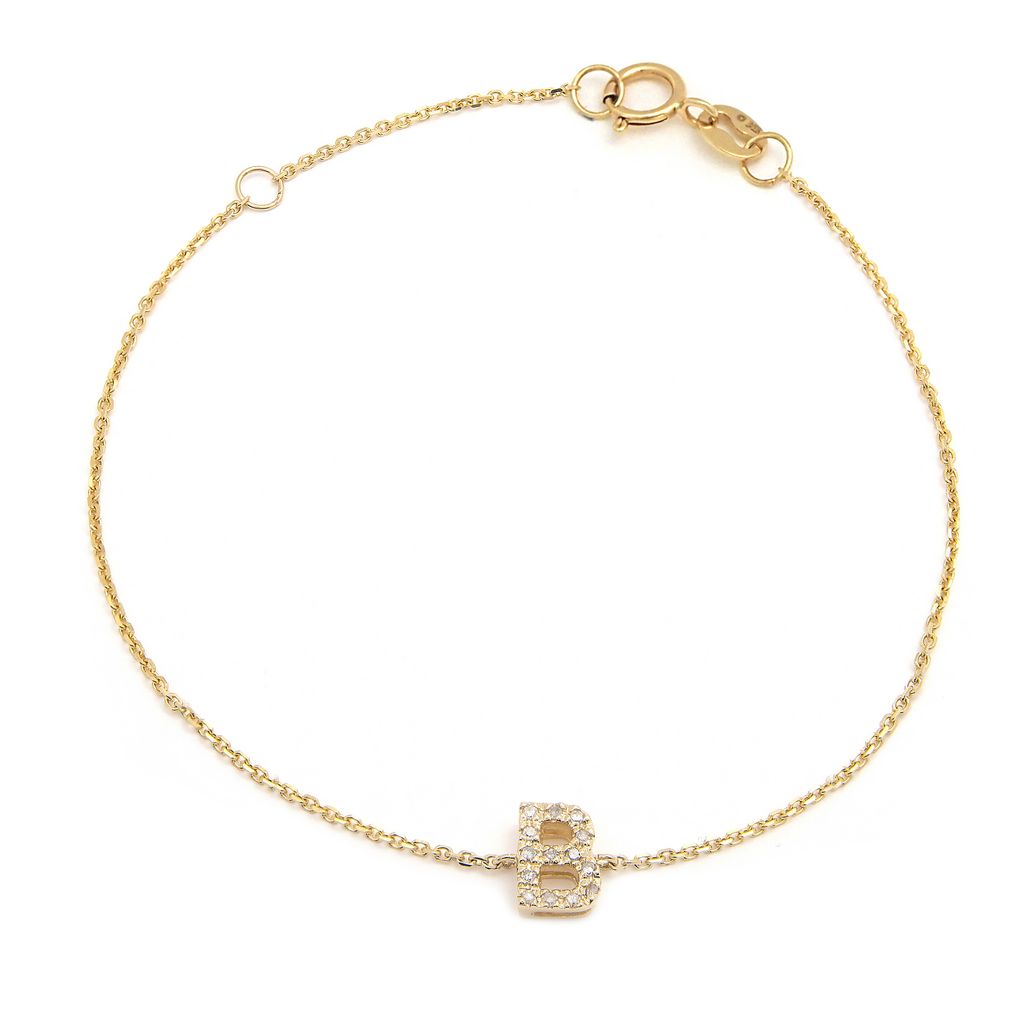 Pulsera con Inicial de Diamantes en Oro Amarillo