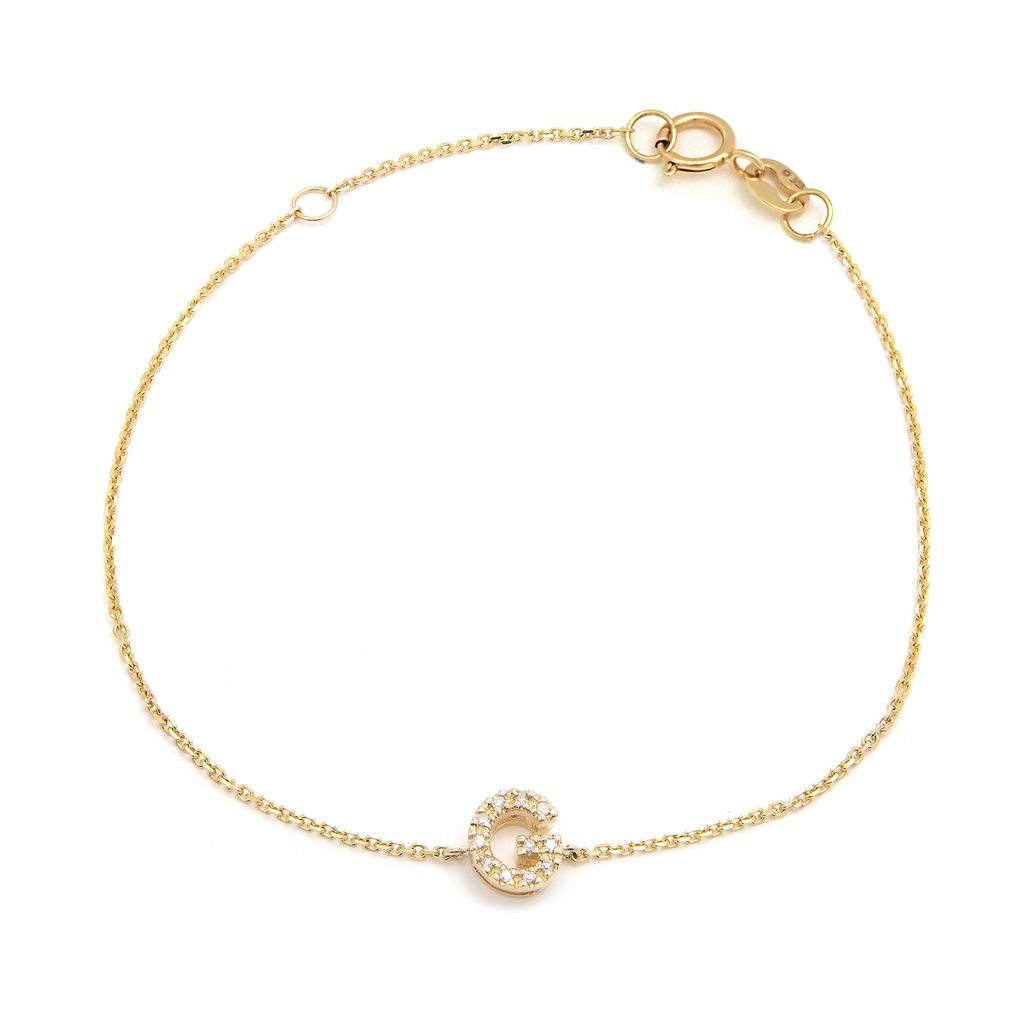Pulsera con Inicial de Diamantes en Oro Amarillo