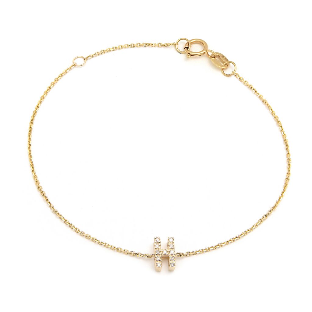 Pulsera con Inicial de Diamantes en Oro Amarillo