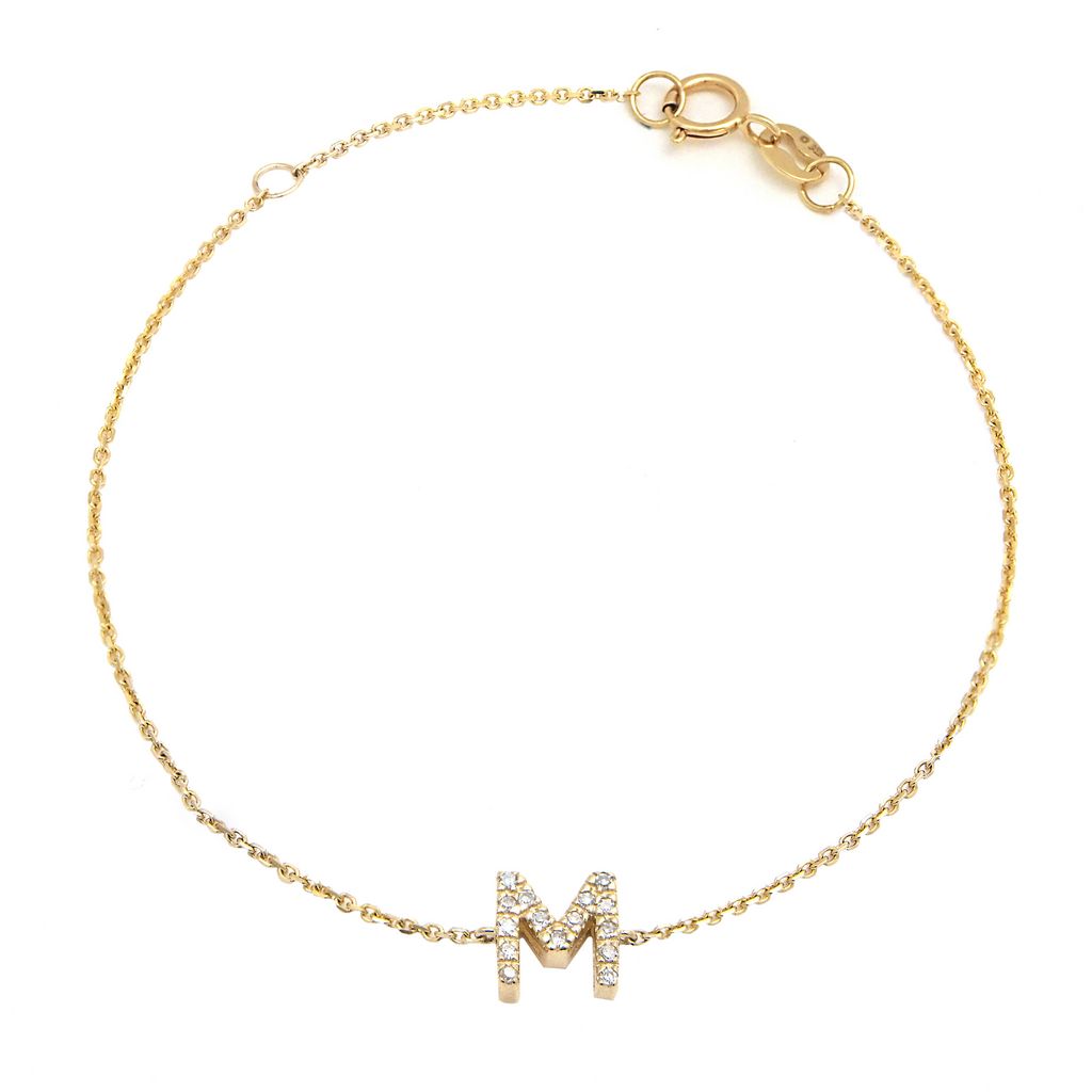 Pulsera con Inicial de Diamantes en Oro Amarillo