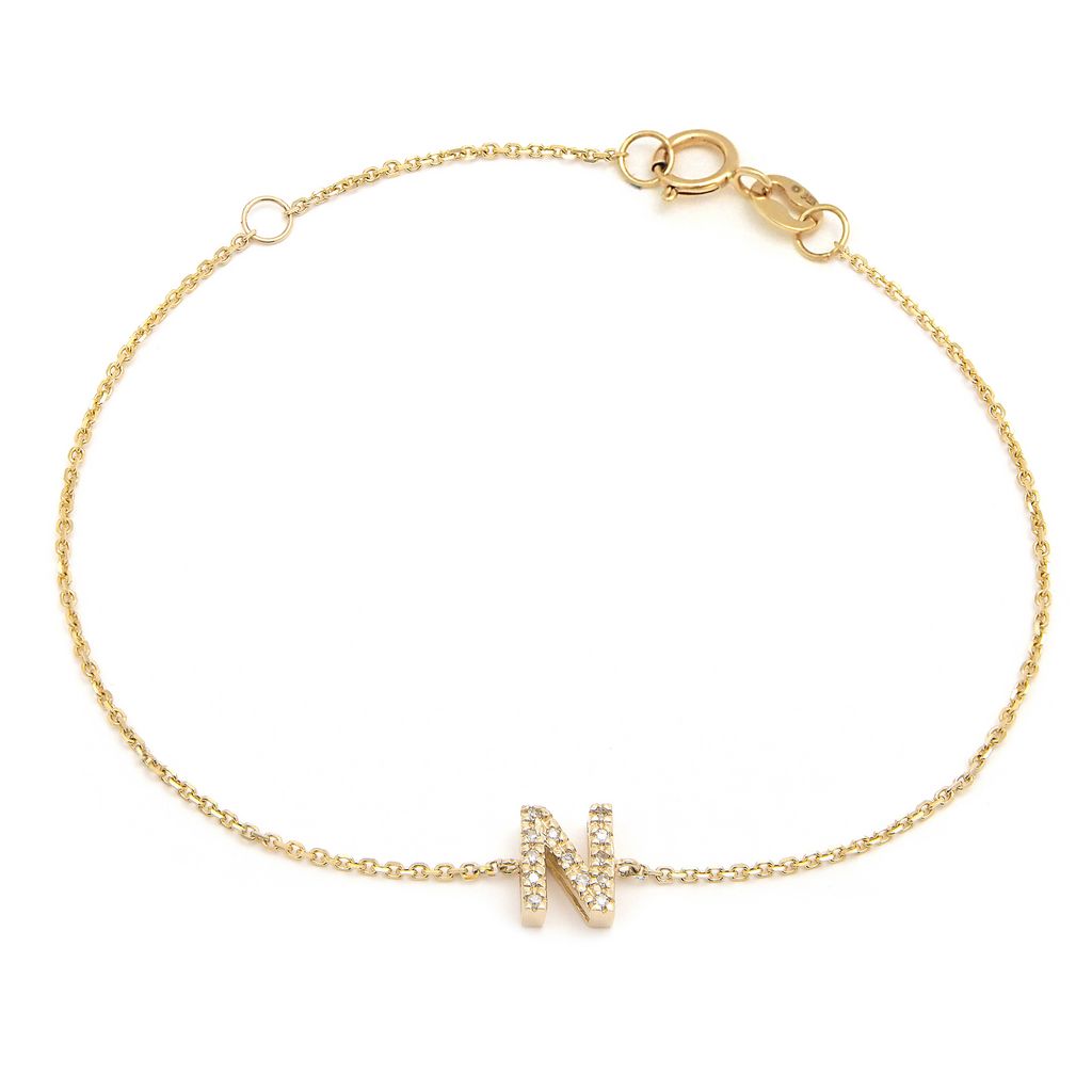 Pulsera con Inicial de Diamantes en Oro Amarillo