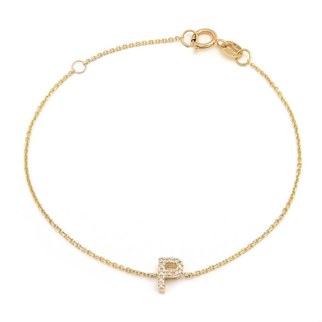 Pulsera con Inicial de Diamantes en Oro Amarillo