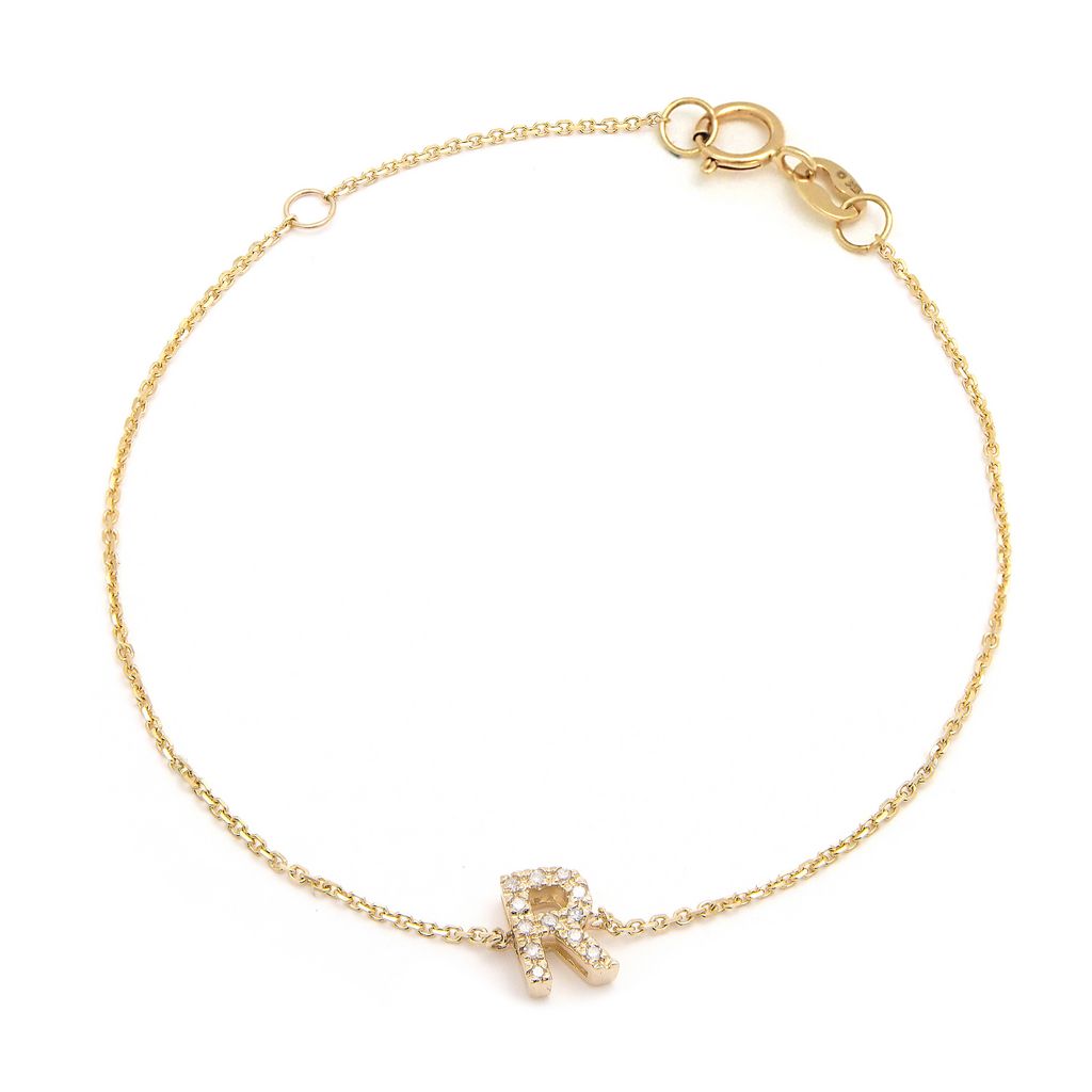 Pulsera con Inicial de Diamantes en Oro Amarillo