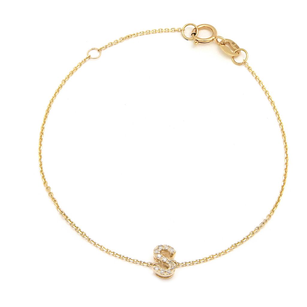 Pulsera con Inicial de Diamantes en Oro Amarillo