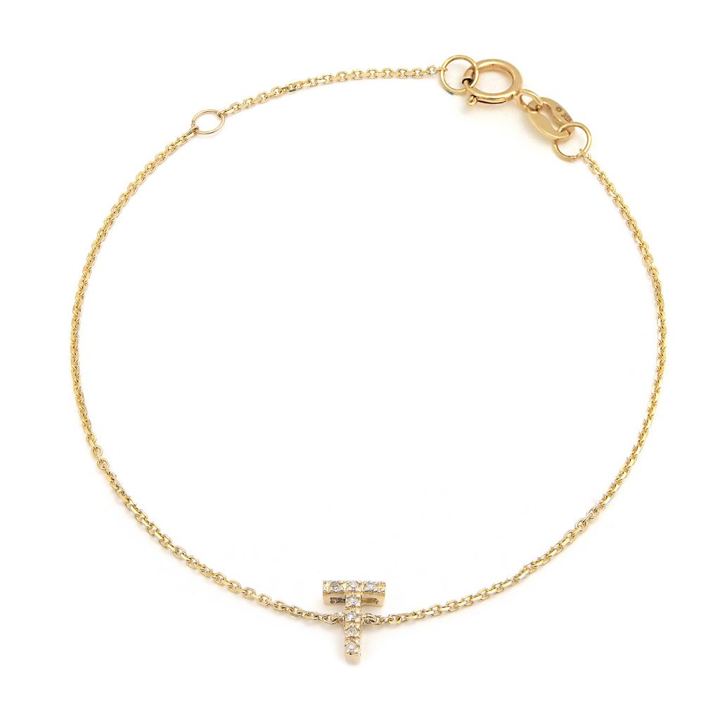 Pulsera con Inicial de Diamantes en Oro Amarillo
