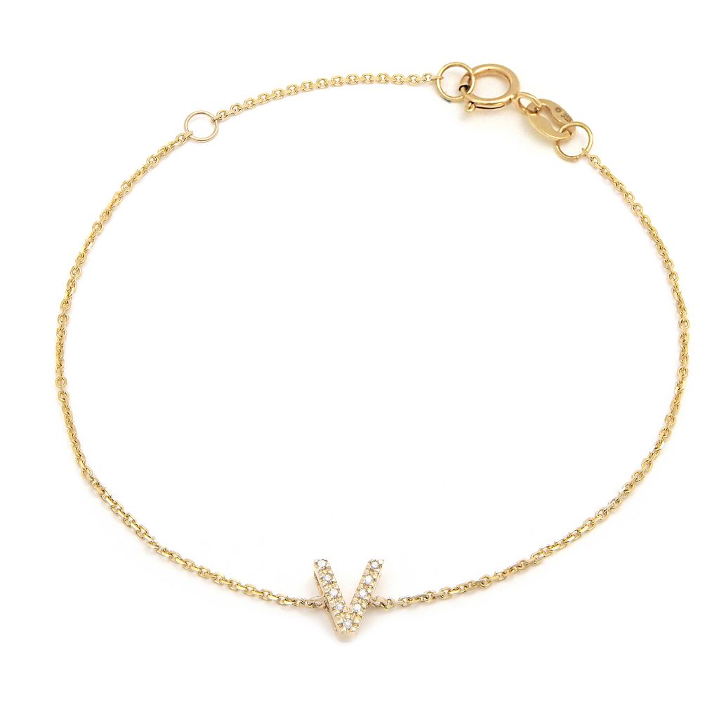 Pulsera con Inicial de Diamantes en Oro Amarillo